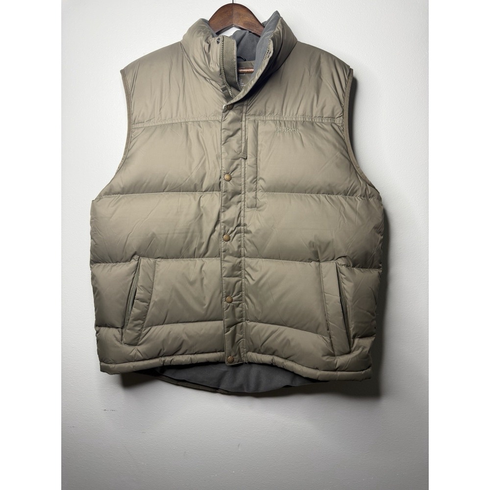 LL Bean Vest Mens XL Brown‎ Goose Down Puffer Snap Pockets